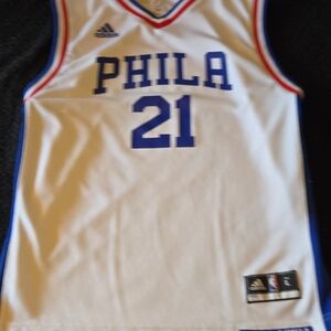 Adidas Phila Basketball Jersey in White with Blue and Red
